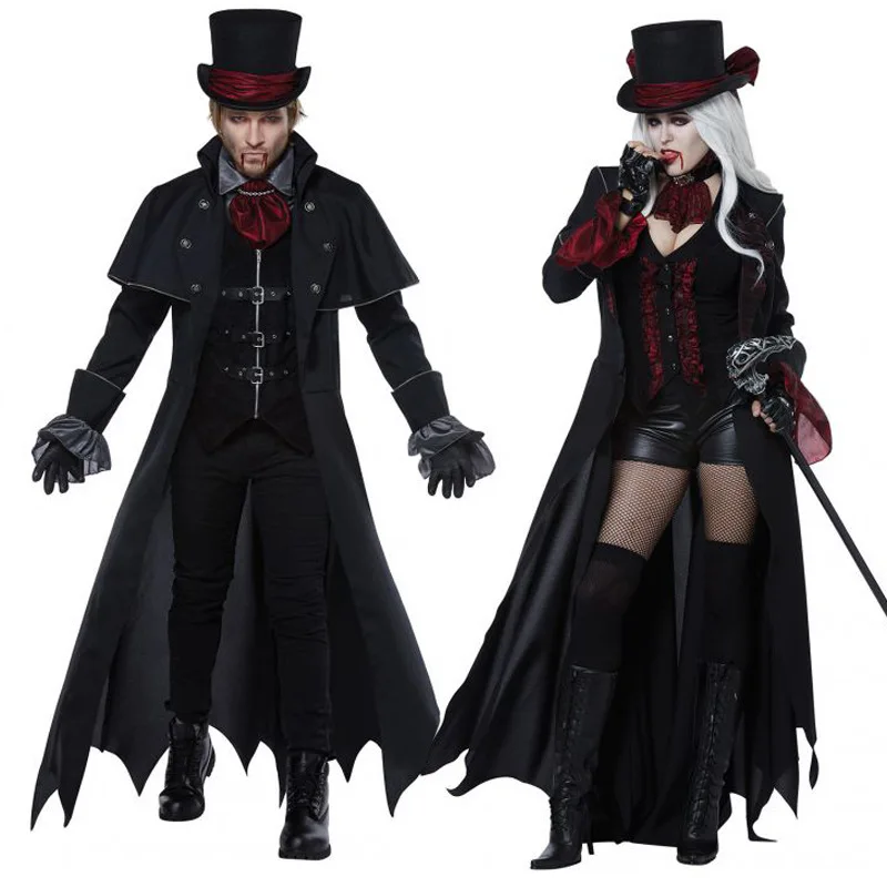 New Adult Vampire Costumes Women Mens Halloween Party Vampiro Couple Movie Cosplay Fancy Outfit Clothing Dresses