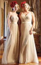 Two Styles Champagne Bridesmaid Dresses Under $100 A Line Lace Appliques Floor Length Prom Dress Bridesmaid Gowns C29