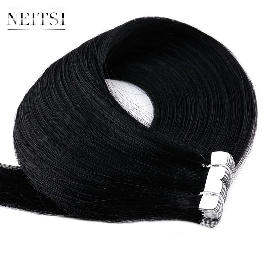 Neitsi Mini Tape In Human Hair Adhesive Extensions 12" 16" 20" None Remy Double Sided Tape Straight Skin Weft Natural Hair