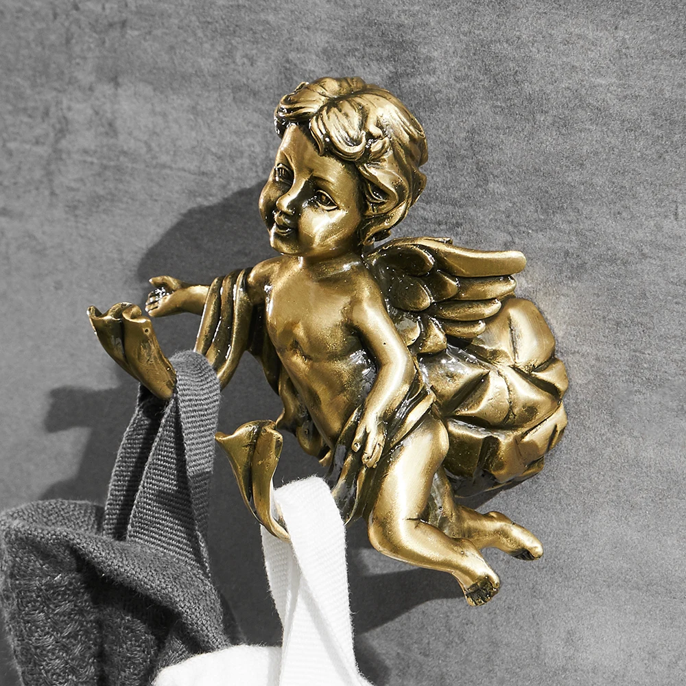 Online Ganchos para Albornoz Color bronce gancho para toalla perchas para ropa y abrigo estante de puerta clásico Ángel hogar Deco montaje en pared estante de baño MB 0782B