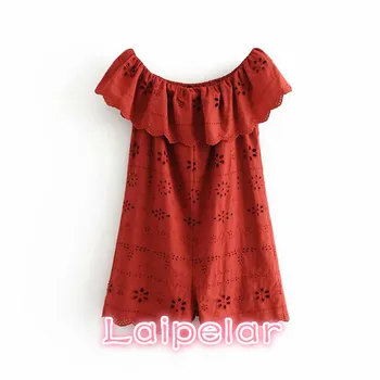 

Vintage ruffles Embroidery boho playsuit Sexy Off Shoulder backless rompers womens jumpsuit Summer beach overalls tops