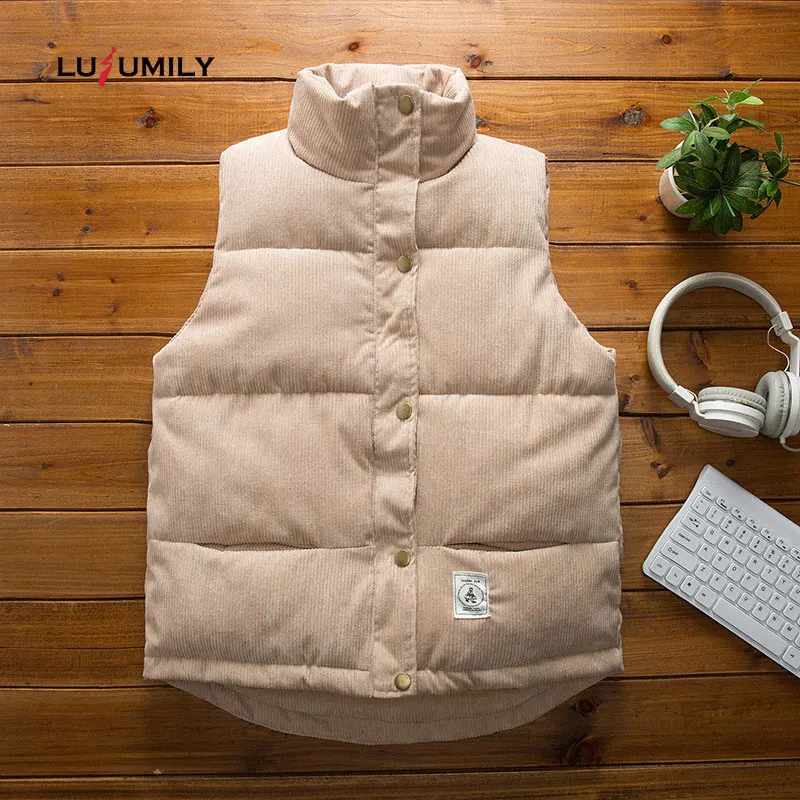 

Lusumily Loose Sleeveless Jacket 2019 New Solid Winter Casual Outwear Warm Vest Women Cotton Vests Girls Gilet Zipper Waistcoat