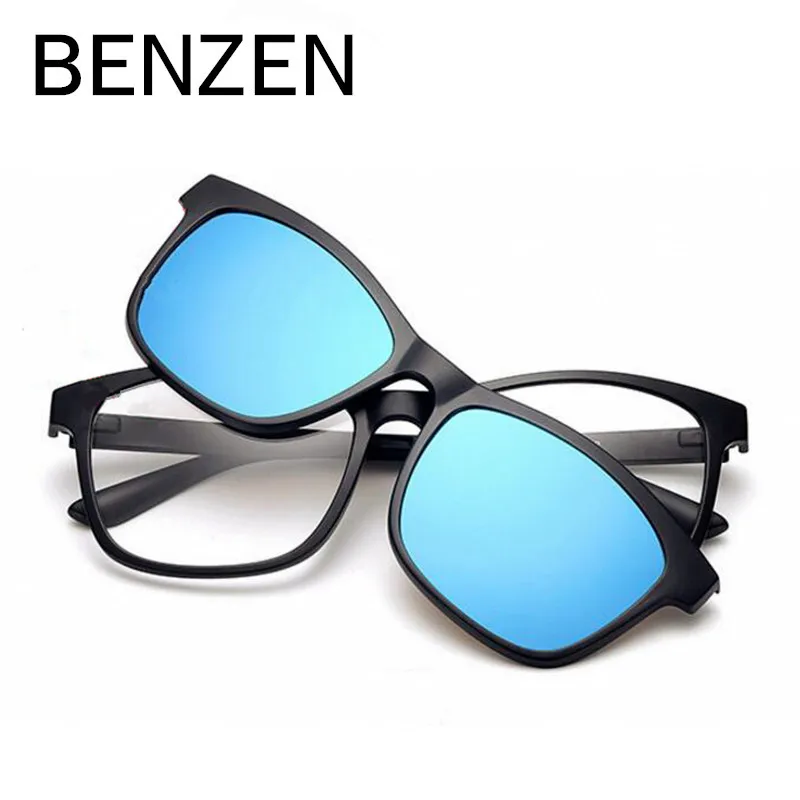 BENZEN мужские поляризованные очки с клипсами TR мужские солнцезащитные очки с клипсами для вождения очки с оправой и чехол 9139 - Цвет линз: SCRUB BLACK BLUE