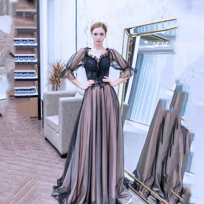 

2019 Fairytale Prom Dresses Long Tulle Black Contrast Color Prom Gowns A Line Gown Vestidos Formal Party Dress Robe De Soiree