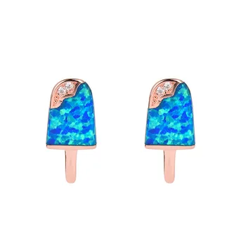 

Shuning Brillant Blue/White Real Opal Popsicle-shaped Silver/RoseGold Stud Earring For Women Wedding Fashion Jewelry Gift