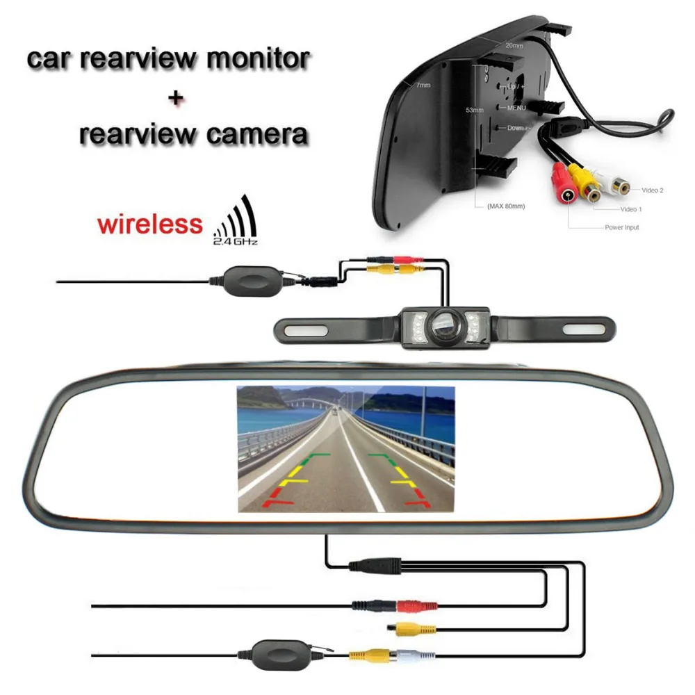 

TAIHONGYU 4.3" Car TFT LCD Monitor Mirror+Wireless Reverse Car Night Vision Rear View Mirror LCD Monitor DVR Parking System