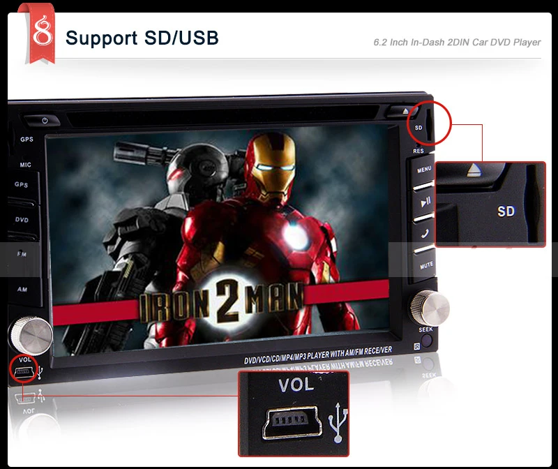 Clearance Radio Navi Head Unit MP4 Autoradio 2 din Car DVD Player Stereo GPS Map iPod In Dash 6.2" Touchscreen CD Auto System 3