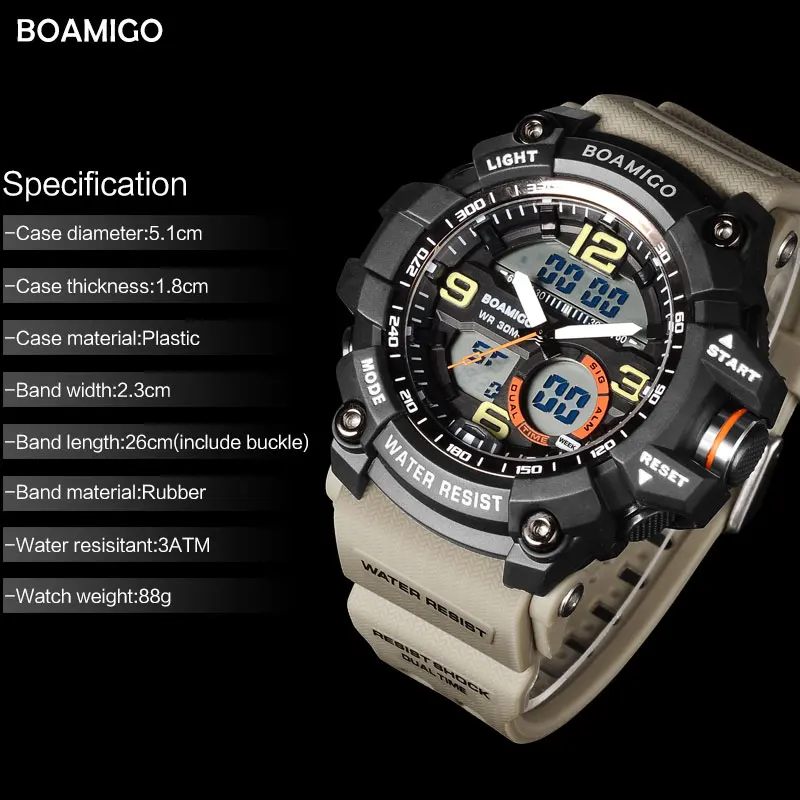 Günstige BOAMIGO Männer Sport Military Armee Uhren Mann Quarz Armbanduhren LED Digital Uhr männlichen schock Wasser Beständig Uhr Reloj Hombre