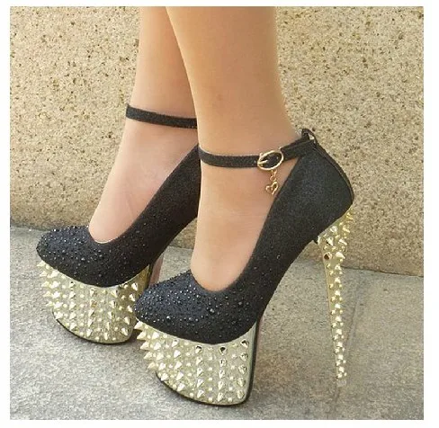 black high heels with diamonds