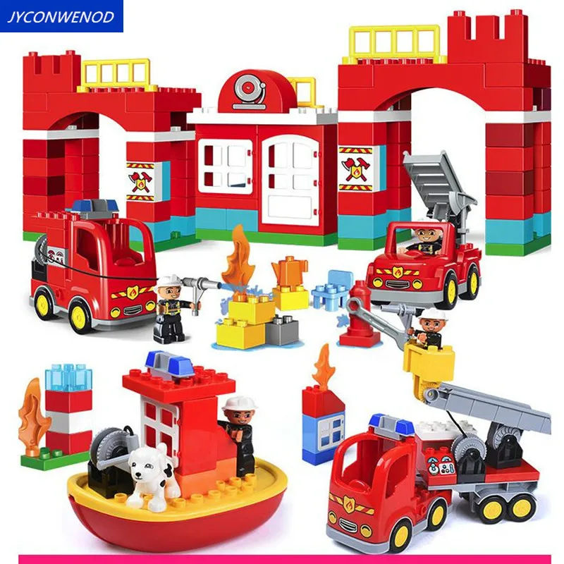 

DIY Big Size City Fire Department Firemen Building Blocks Bricks Creative Toys Compatible With duploINGlys Toys for Children