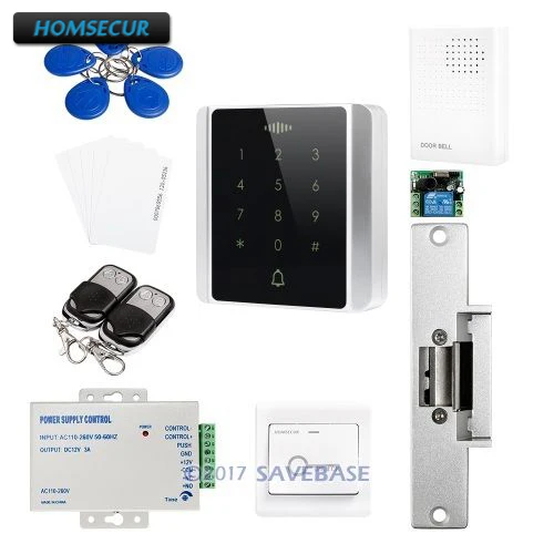 

HOMSECUR New Waterproof Access Control RFID Reader System With Metal Case + NC Strike Lock+HOMSECUR Exit Button+Wired Doorbell