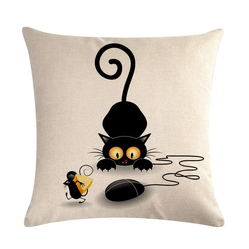 45 см* 45 см angry little black cat рисунок лен/хлопковая подушка для дивана Чехлы диванная Подушка Обложка домашние декоративные подушки
