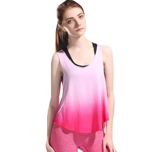 CKAHSBI новая сексуальная одежда для йоги без рукавов для фитнеса для женщин, градиентные рубашки для йоги, тренировки, бега, спорта, укороченный топ, одежда для спортзала