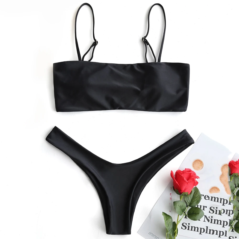 AZULINA Swimwear Cami High Leg Bikini Bathing Suit Women Spaghetti Straps Bikini Push Up High Cut Biquini Maillot De Bain Femme