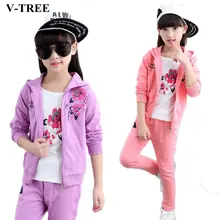 Детский спортивный костюм с цветочным рисунком весенне-осенние спортивные костюмы для девочек пальто на молнии+ штаны, комплекты одежды комплект одежды для детей, костюм подростка тинэйджера