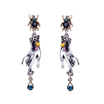 

Punk Style Vintage Silver Color Slender Lady Hands Drop Earrings New Fashion Jewelry Multicolored Long Earrings 2019 Wholesale