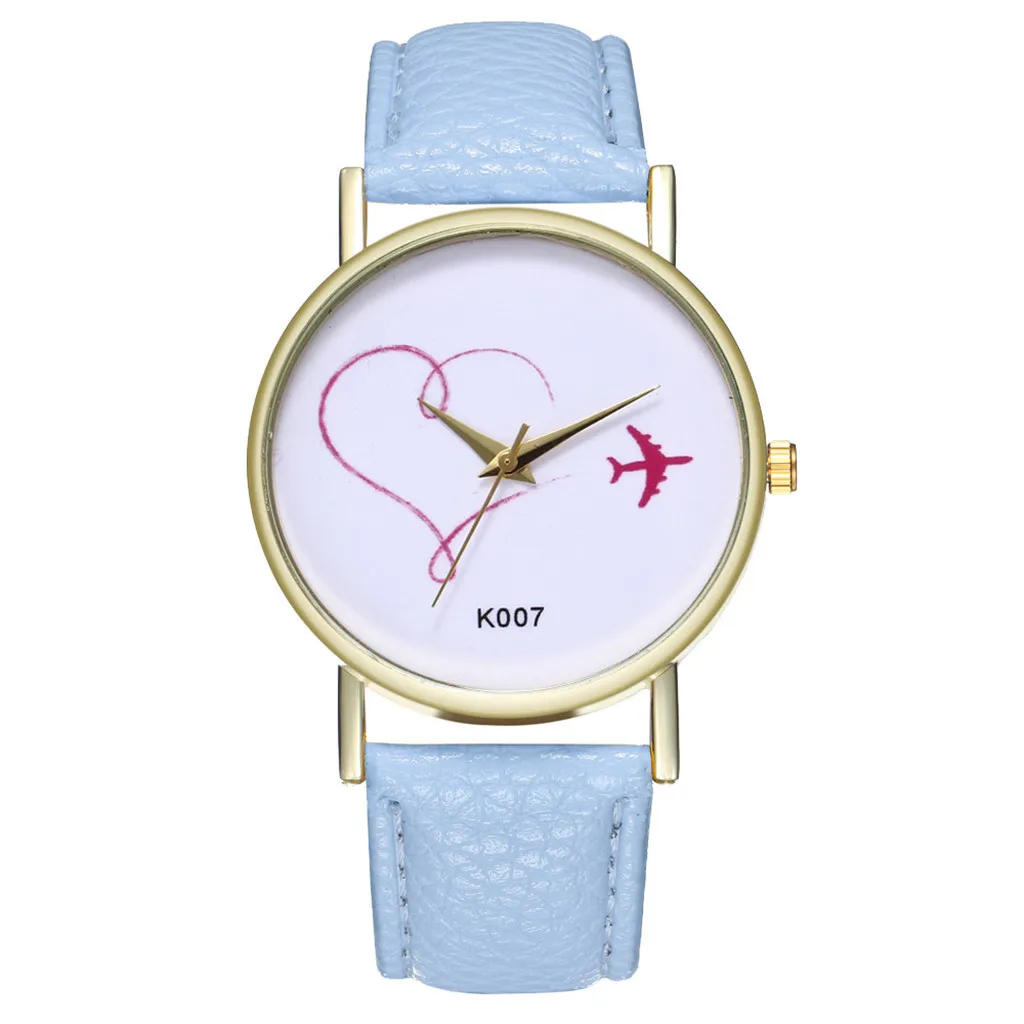 Модные кварцевые часы в форме сердца и самолета, женские часы, Топ бренд, роскошные кожаные Подарочные часы, Reloj Mujer# W - Цвет: Небесно-голубой