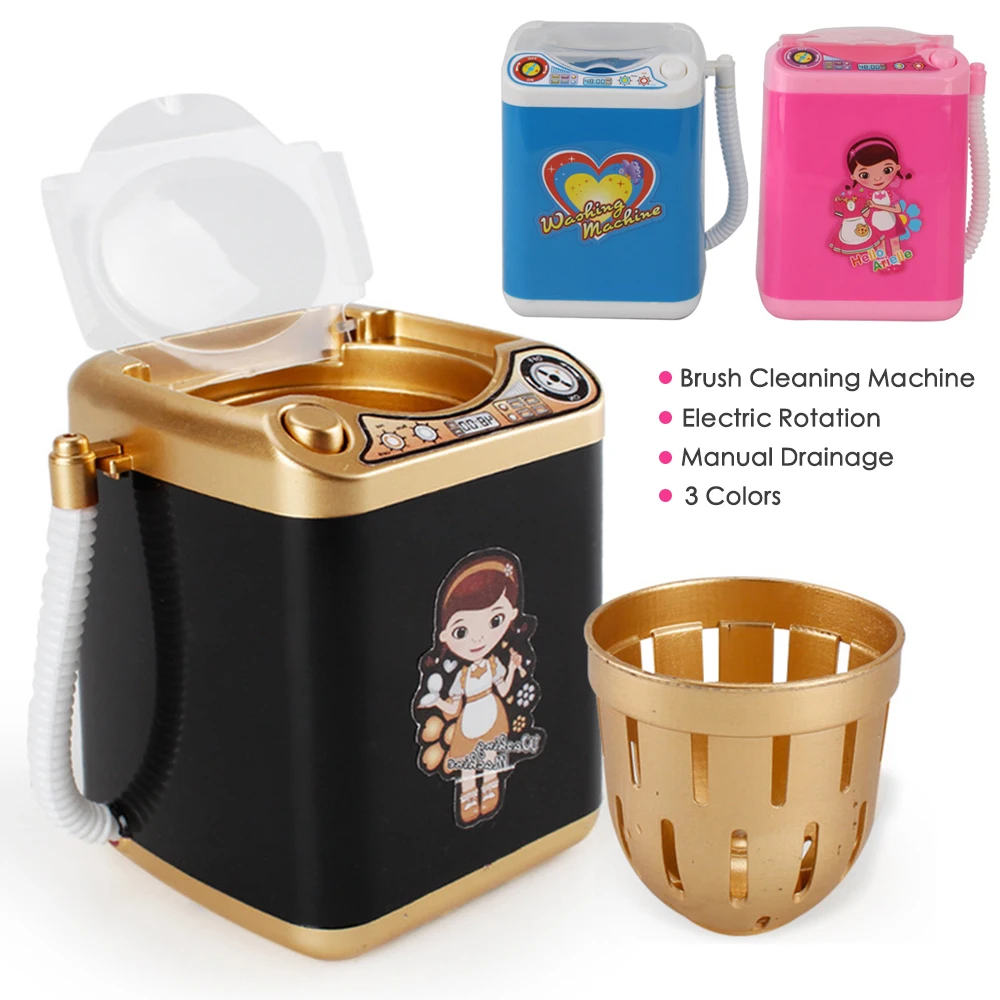 

Dropship Mini Make-up Brush Cleaning Electric Washing Machine Children Kids Pretend Play Toy Battery Support with Drainer Basket