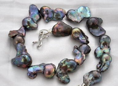 

N2987 baroque black keshi reborn pearl necklace NEW