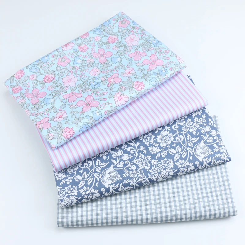 

Gray FLower Grid twill cotton fabric diy handmade baby skirt dress clothes patchwork quilted apron curtain bedding material