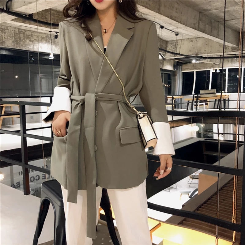 

2018 Autumn winter Vintage Women Jacket Blazer Retro Loose Pockets Slim Waist Suit Coat Streetwear Outwear high quality