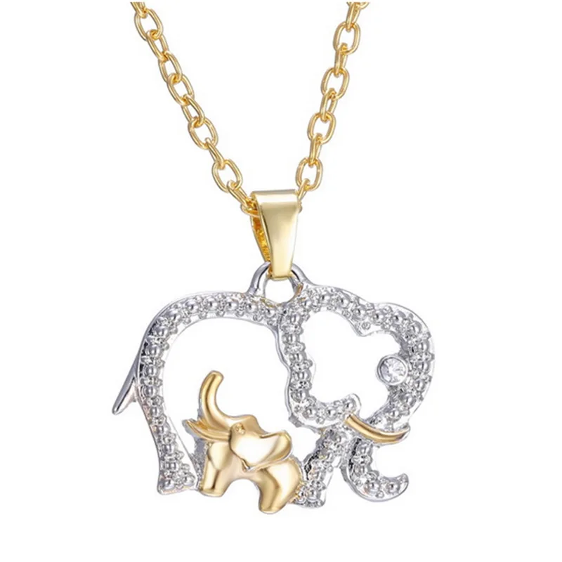

Elephant with Baby Pendant Necklaces Jewelry for Mother Hot Gold Silver Plated Crystal Animal Mothers Day Christmas Gifts
