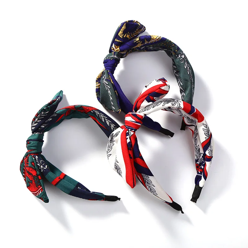

New Arrival Wide Knotted Hair Accessories Flower Leaf Print Bowknot Headwear Big Bow Headbands for Women Girls Party Headdress