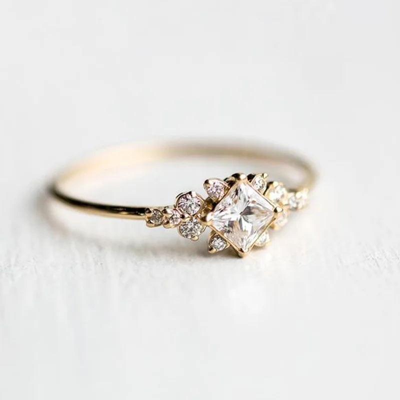 

2019 Trend Square Engagement Ring Tail Ring Gold Ring Wedding Jewelry Fashion Woman Engagement Ring New Party Gift