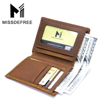 

Top Crazy Horsehide Leather Wallet With Back Pocket Cowboy Genuine Leather Design Bifold Purse Carteira Masculina ID Card Holder