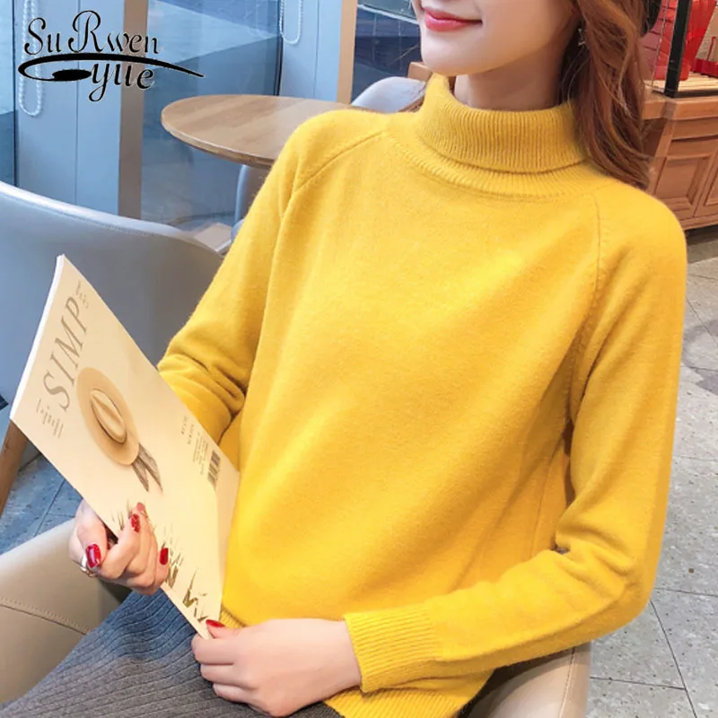 

Women Sweaters Fashion 2019 Computer Knitted Solid Turtleneck Women Winter Clothing Casual Pullovers Women Sweater 5195 50