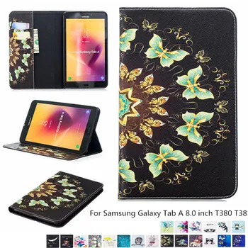 

For Samsung T380 Tablet Case PU Leather Cartoon paint Wallet Flip Cover for Samsung Galaxy Tab A 8.0 T380 T385 8'2017 Case +film