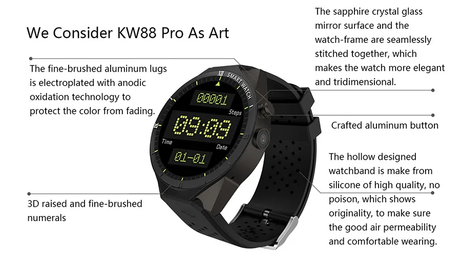 Смарт-часы KOSPET KW88 PRO, 1 ГБ, 16 ГБ, Android 7,1, Bluetooth, 1,39 дюймов, wifi, 400 мА/ч, 3g, 400*400, Смарт-часы для мужчин, для iOS Andriod телефона