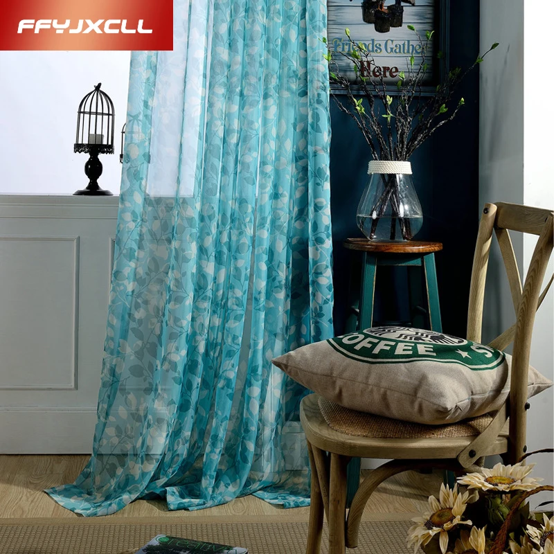

Europe Simple Printed Retro Voile Curtain Home Translucidus Leaves Tulle Curtains