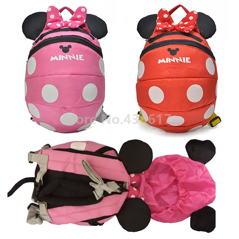 

Red Pink Minnie Kids Toddler Anti-lost Backpack with Safety Harness and Hat Leash Bags for Girls Kindergarten School Small Bag