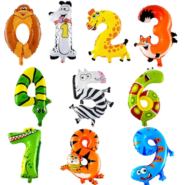 16inch Kids Animal Digital Balloon Aluminum Foil Air Number Balloons Children Gift Wedding Birthday Party Decoration Supplies | Дом и сад