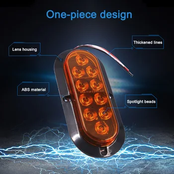 

1 Pair Tail Lamp Oval 10 LED Warning Light Tail Light for Truck Trailer TD326