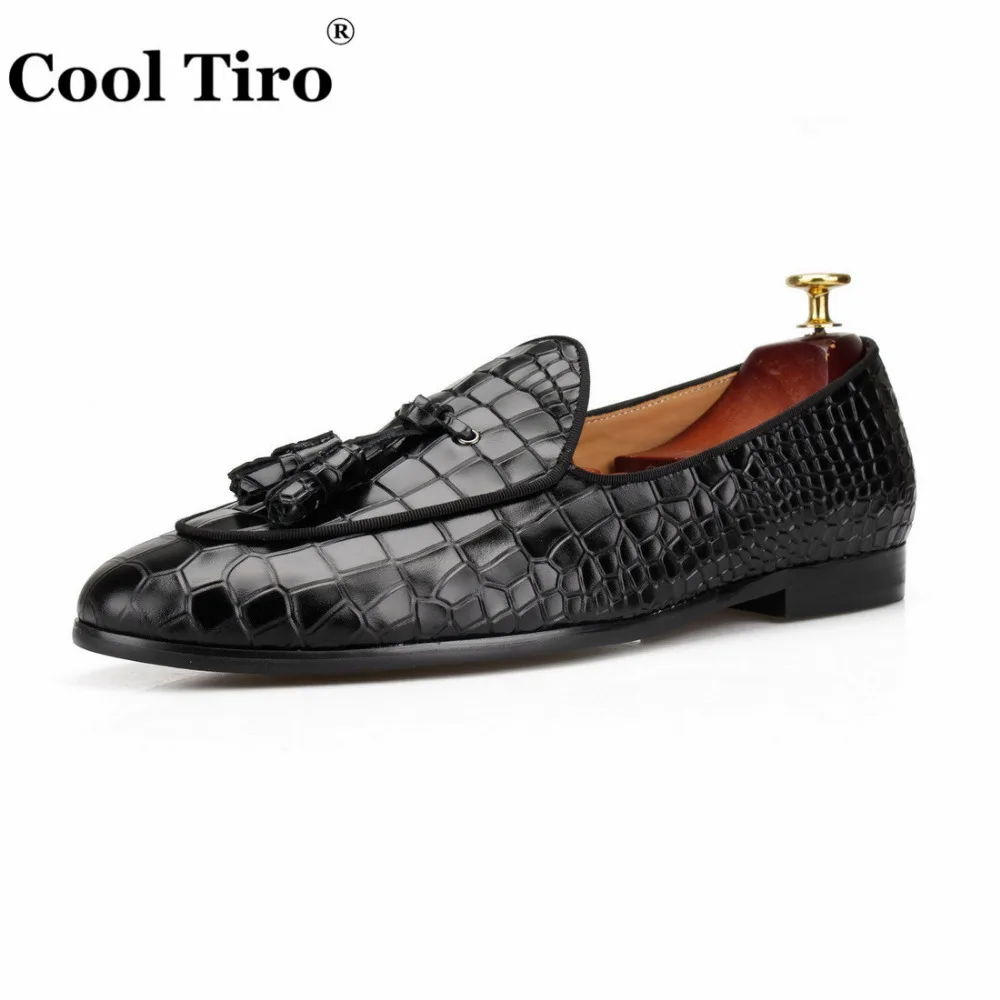 Cool Tiro/черные лоферы с узором «крокодиловая кожа»; мужские шлепанцы; мокасины; мужские свадебные модельные туфли на плоской подошве; повседневная обувь с кисточками; официальная обувь