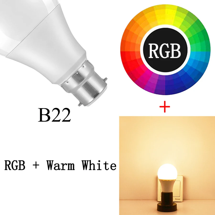 Smart реветь Беспроводной Bluetooth 4,0 RGB лампа 15 W светодиодный Магия RGBW RGBWW лампа для дома E27 B22 изменение цвета на приложение IOS/Android - Испускаемый цвет: B22 Warm White RGB