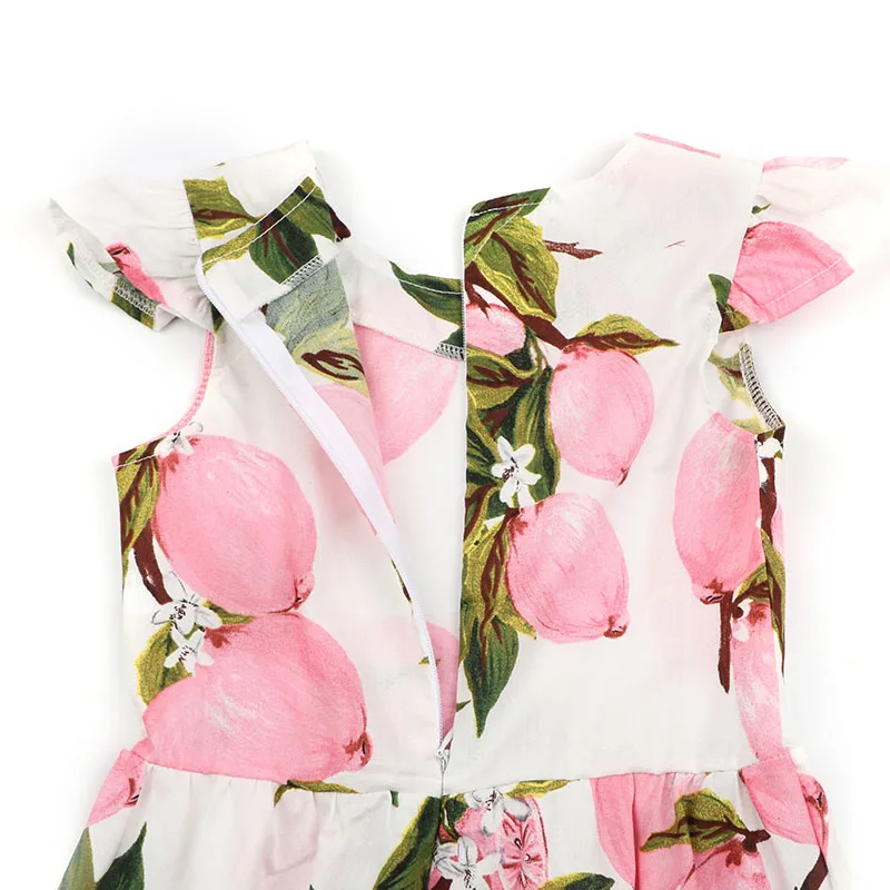 New Brand Summer Girls Cotton Dresses Lemon Pattern Fly Sleeve Baby Girl Dress Children Soft Sundress Kids Clothes (1)