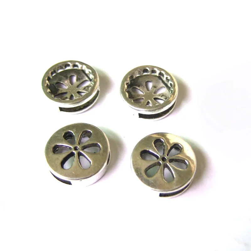 10Pcs Fashion Jewelry Antique Silver Hollow Flower Slide Spacer 13*2mm For Flat Leather Bracelets &amp Bangles pulseras Making | Украшения