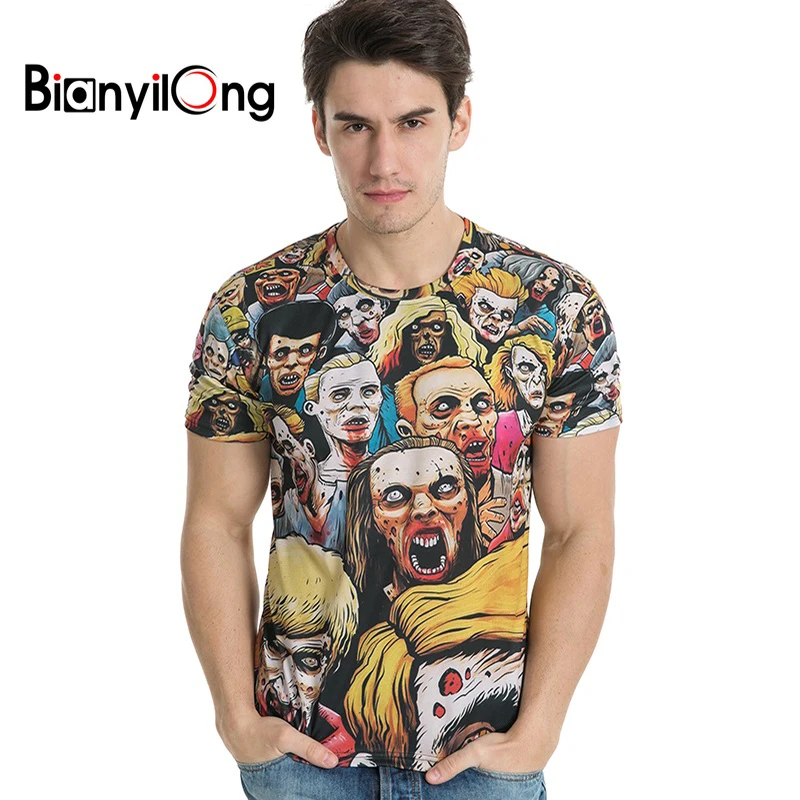 BIANYILONG брендовая одежда Новый Стиль Повседневная футболка Для мужчин 3D Футболка короткий рукав зомби Печать Лето Топы размер M-5XL