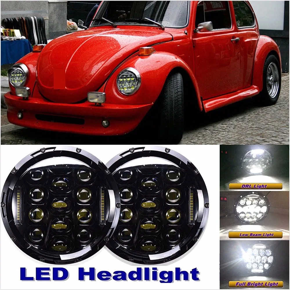 Pair 7 Led Headlights Auto Lamp Round Upgrade Drl Hilow Beam For