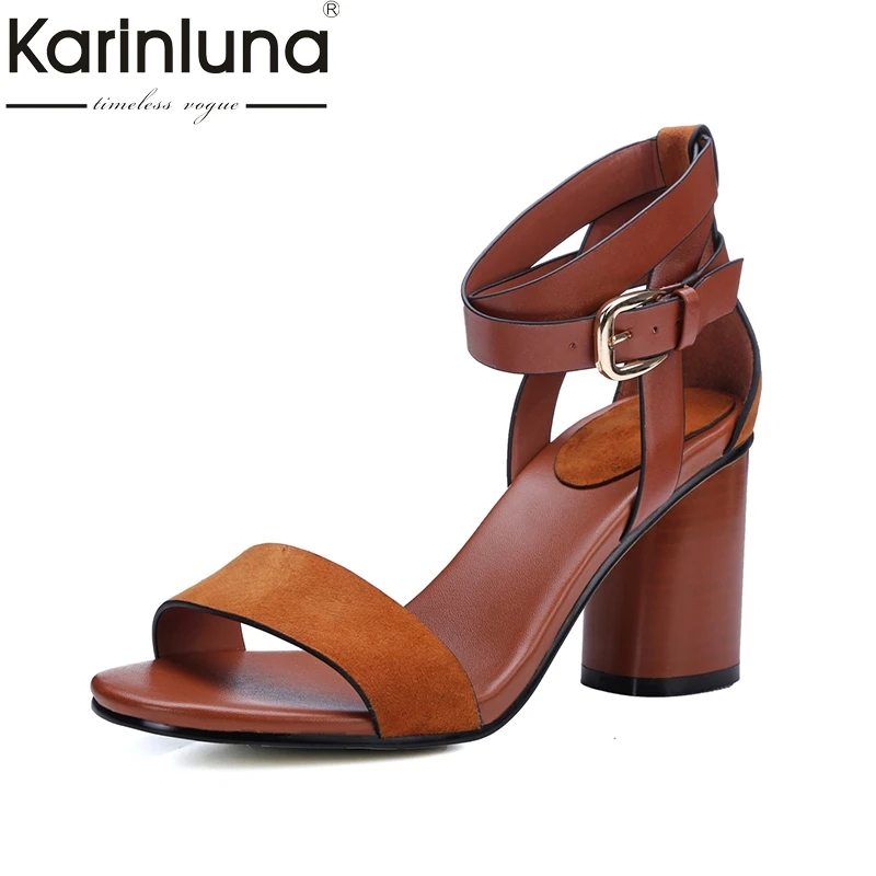 

Karinluna 2018 discount brand cow suede leather good quality summer sandals shoes women high heels party shoes woman