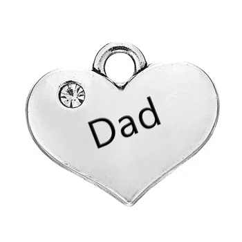 

50PCS Silver Rhinestone Dad Heart Family Pendant Charm Necklace Jewelry DIY Accessories Handmade Keychains Bracelets Making