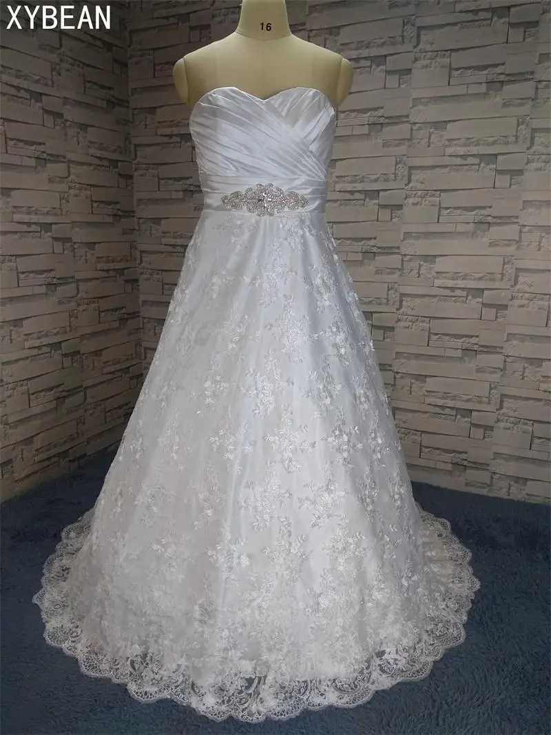 

Hot Sale ! Cheap Price ! 2017 New Arrival Free Shipping Crystal A line Sweetheart Lace White / Ivory Wedding Dresses