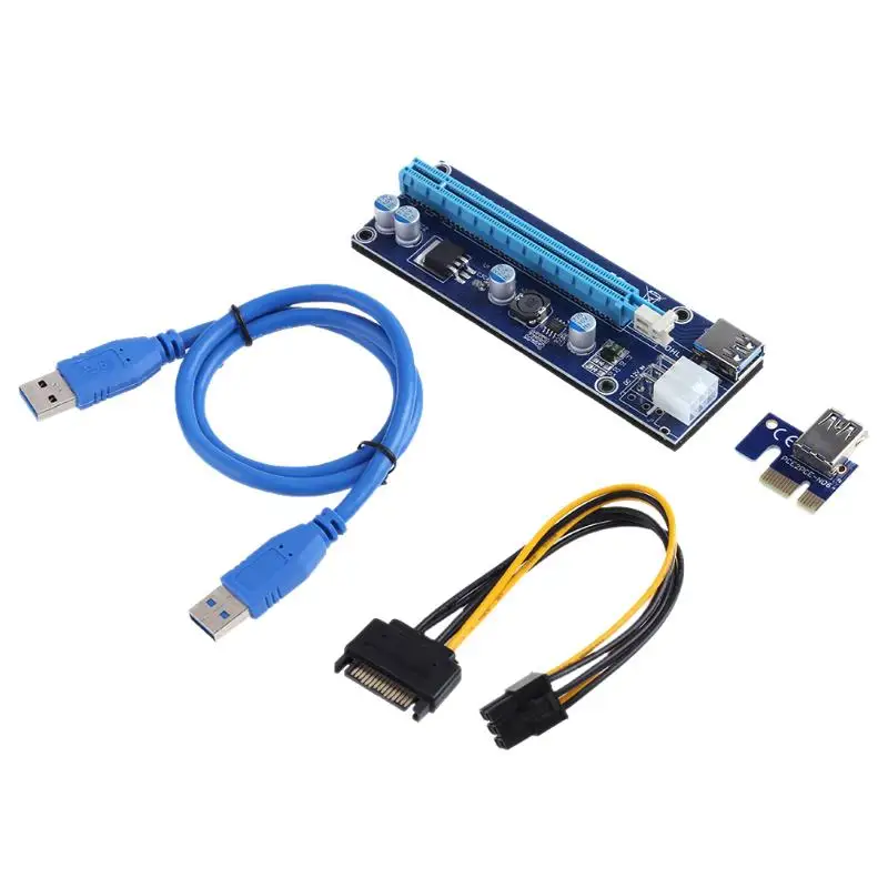 Переходная карта PCI-E PCI Express Riser Card 1x до 16x видеокарта удлинитель адаптер с 6Pin Мощность кабель для добывания монет Биткойн