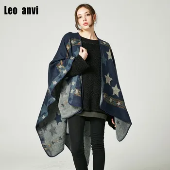 

Leo anvi Winter stole scarf echarpe hiver femme coat wear Printing stars wrap poncho cape decoration knitted scarves for women