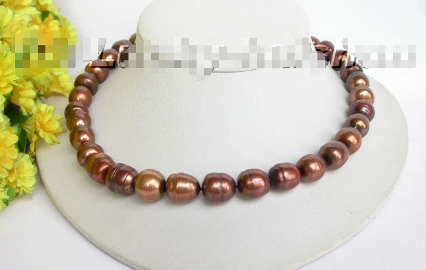 

Free shipping >>>>>>Authentic 14mm baroque coffee pearl necklace 18KGP j6259