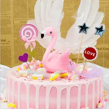Модные Фламинго топперы на свадебный торт с днем рождения смола декор кекса украшения