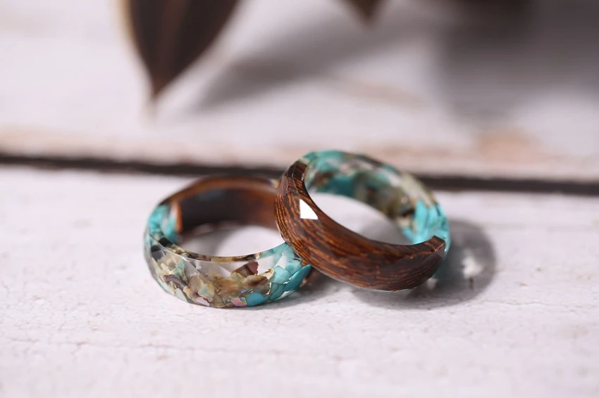 Vintag синие камни и деревянные кольца из прозрачной эпоксидной смолы круглые кольца на пальцы для женщин и мужчин ювелирные изделия Anillos Mujer TN-0212